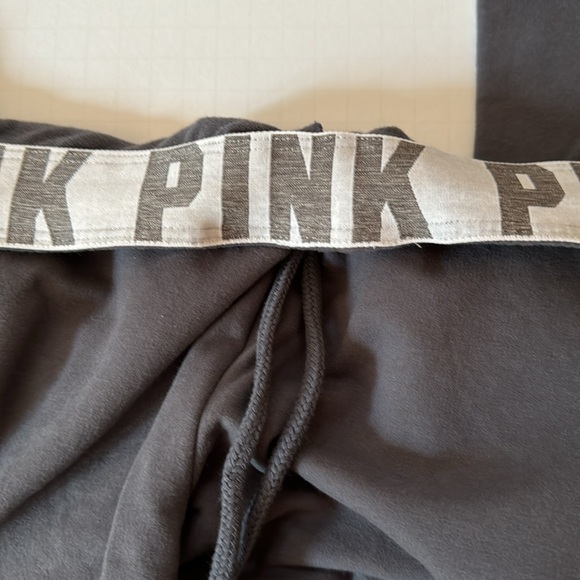 PINK Gym Pant Gray Elastic Cuffs & Waistband with Drawstring White Graphics - Picture 5 of 10
